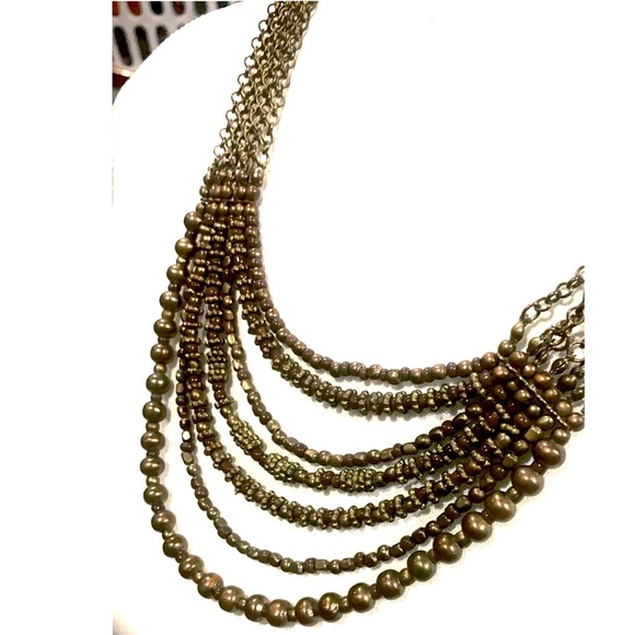 Boho Brass Beaded Necklace Stack multi strand Pirate Twee Cottagecore Baddie 70s - Picture 10 of 10